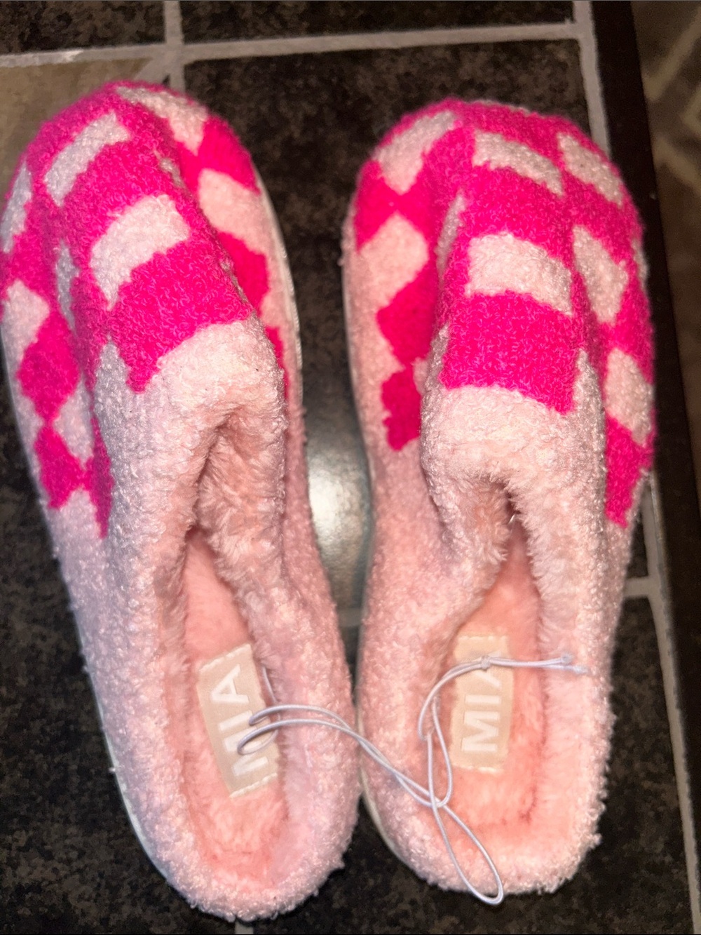 MIA Pink Checkered Cozy Slip-On Slippers